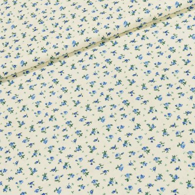 Bavlněné plátno 103000/6340 BLUE, modré růžičky na smetanové, š.140cm (látka v metráži) – Zboží Dáma