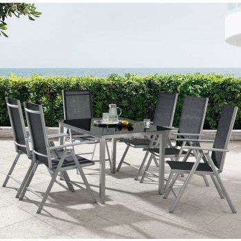 Goleto Zahradní hliníková sestava Milano stůl + 6 židlí stříbrno-šedá