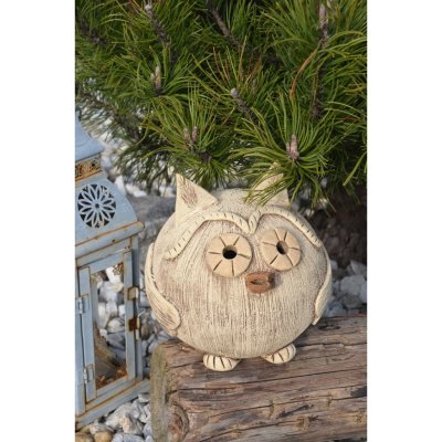 Keramická sova - veselé zvířátko - dekorace do zahrady - menší