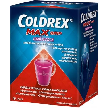 COLDREX MAXGRIP LESNÍ OVOCE POR 1000MG/10MG/70MG POR PLV SOL SCC 10 II