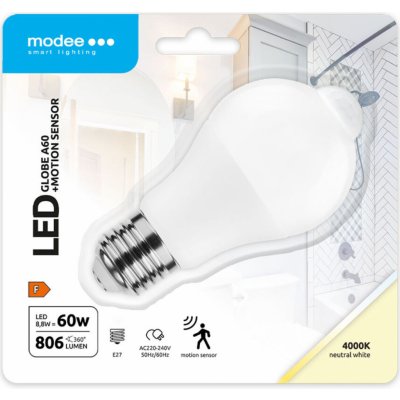 Light for home Inteligentní pohybová žárovka LED Smart PIR Sensor Globe A60 8,8W E27 270° 4000K 806 lumen – Zboží Mobilmania