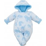 BABY SERVICE Zateplená kojenecká kombinéza s kapucí Sloni modrá – Zboží Mobilmania