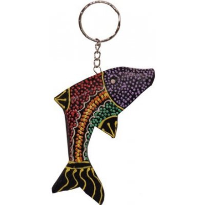 Přívěsek na klíče Indonésie dřevo malovaná Delfín fialové tečky
