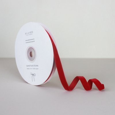 Bella Rose Sametová stuha 1 cm – Red (10 m), červená barva, textil – Zboží Dáma