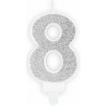 PartyDeco Svíčka na dort 8 STŘÍBRNÁ TŘPYTIVÁ – Zboží Dáma