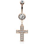 Šperky4U Zlacený piercing do pupíku křížek čiré zirkony WP0034-RDC – Zboží Dáma