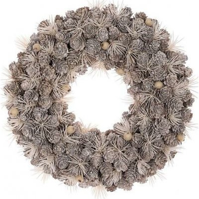 Autronic Věnec zdobený 32 cm šišky, jehličí a bobule, šedý PRZ4017 Šedá, Dřevo – Zboží Dáma