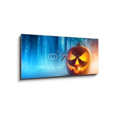 Obraz s hodinami 1D panorama - 120 x 50 cm - Spooky Halloween Night Spooky Halloween noc – Zboží Mobilmania