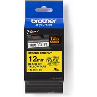 Brother TZe-S631 - Extra silné lepidlo - černá na žluté - Role (1,2 cm x 8 m) 1 kazeta/y lamino páska - pro Brother PT-D210, D600, H110; P-Touch PT-1005, 1880, E800, H110; P-Touch Cube Plus PT-P710 – Zboží Mobilmania