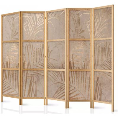 Fabulo Dřevěný paraván 5-dílný Zlaté palmy 172 x 225 cm potisk na jedné straně paravánu – Zboží Dáma