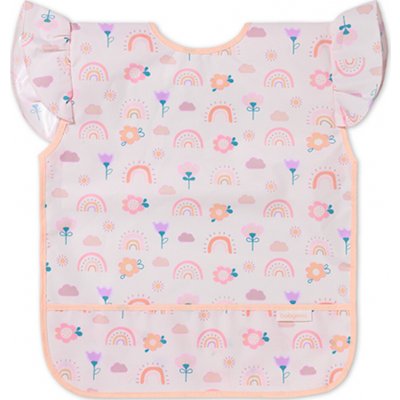 BabyOno Dětský bryndák, zástěrka s kapsičkou Duha, pudrová – Zboží Dáma