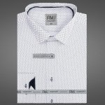 AMJ pánská košile bavlněná s dvojitými modrými vlnkami dlouhý rukáv regular fit VDBR1247 bílá