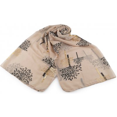 šátek šála se zlatým potiskem 2 béžová světlá – Zboží Mobilmania