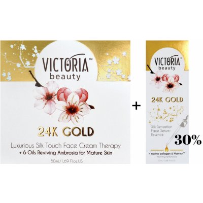 Victoria Beauty 24K Gold Silk s kyselinou hyaluronovou denní noční krém 50 ml + pleťové sérum 20 ml + dárková taštička dárková sada