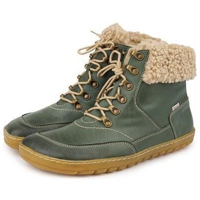 Vlnka dámské barefoot kožené kotníkové boty s ovčí vlnou Darja zelená – Zboží Dáma