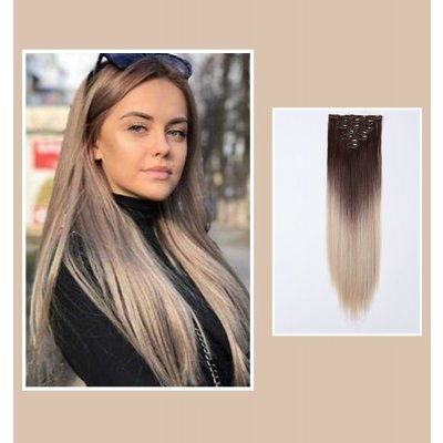 Vlasy clip in 7 pásů - blond ombré vlasové příčesky rovné 60 cm – Zboží Dáma