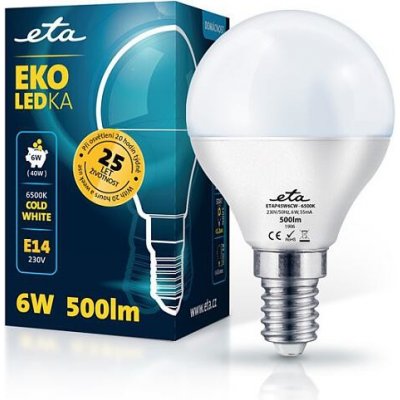 ETA žárovka LED EKO LEDka mini globe 6W, E14, studená bílá – Zboží Mobilmania