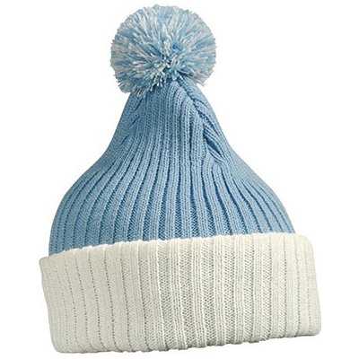 Knitted cap with pompon MB7540 s kulich em světle modrá/našedlá bílá – Zboží Mobilmania