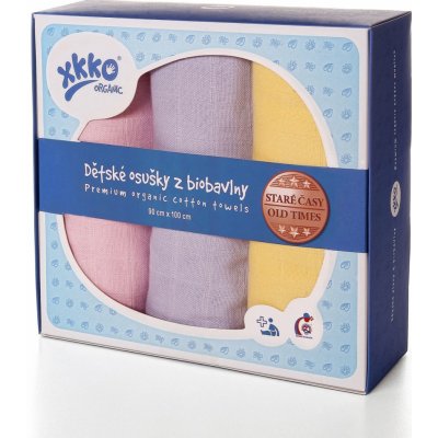 Kikko tetra osušky z biobavlny XKKO Organic 90x100cm Staré časy bílé 3ks Pastels For Girls – Zboží Dáma