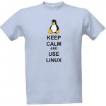 Tričko s potiskem Keep Calm and use Linux pánské Nebesky modrá – Zboží Mobilmania