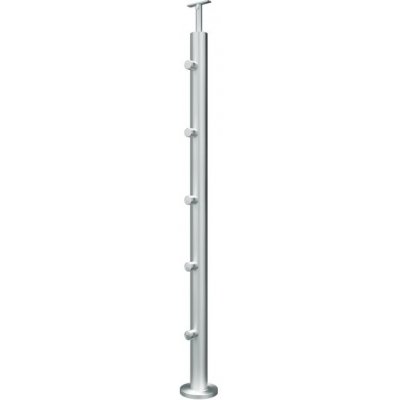 Hahn Steel Konfigurátor - nerezový sloupek Ø42,4mm - 5 x výplň Ø12mm, AISI 304 na nakloněnou rovinu Výška sloupku: 600mm, Umístění výplně zábradlí: Na vnitřní straně, Úhel šikminy: 25° – Zboží Mobilmania