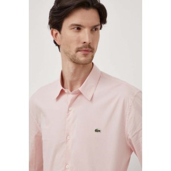 Lacoste bavlněná košile slim s klasickým límcem CH5620 růžová