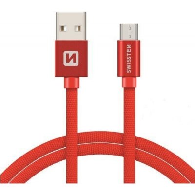 Swissten 71522306 USB 2.0, zástrčka A - zástrčka micro B, opletený, 2m, červený – Zbozi.Blesk.cz