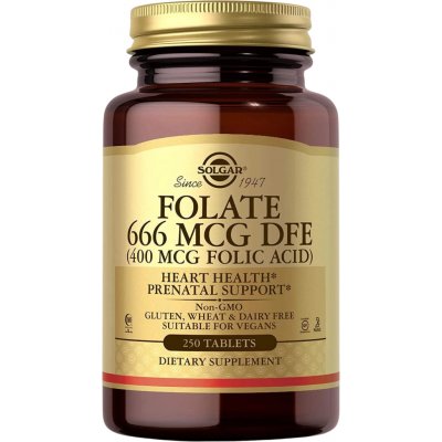 Solgar Folate Folic Acid, Kyselina listová, 400 mcg (666 mcg DFE), 250 tablet – Hledejceny.cz
