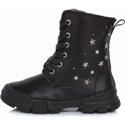 D.D.Step zimní W056-32 černá kožená obuv s kožíškem černá