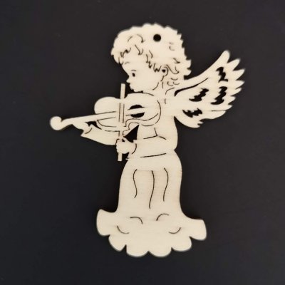 AMADEA Dřevěná ozdoba anděl s houslemi 9 cm