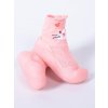Dětská ponožkobota Yo OBO-0175 růžové lososové s kočičkou s gumovou stélkou