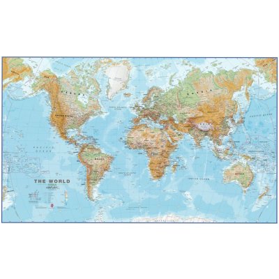 Maps International Svět - nástěnná fyzická mapa 135 x 85 cm Varianta: bez rámu v tubusu, Provedení: laminovaná mapa v lištách – Sleviste.cz