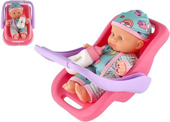 Teddies miminko 20 cm plast v nosítku autosedačce s lahvičkou v blistru