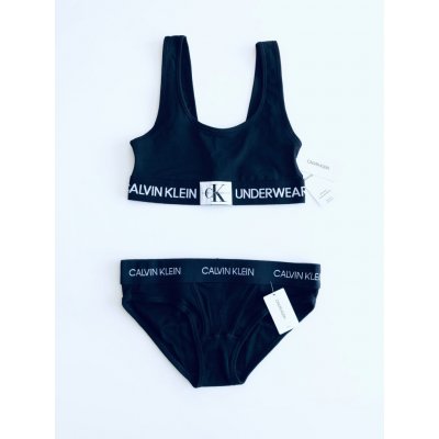 Calvin Klein Monogram Black Bralette a kalhotky Bikini Černá – Zboží Dáma