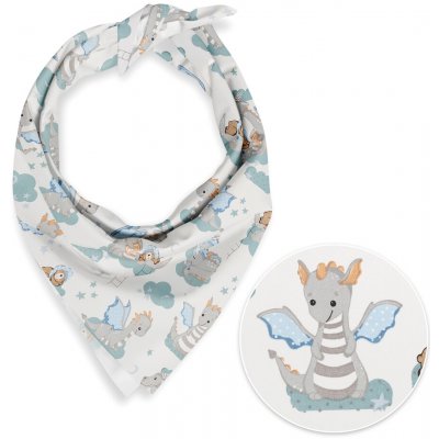 Biante Dětský bavlněný šátek Sandra SA-689 Dráčci s medvídky na modrozelených obláčcích na bílém – Zboží Dáma