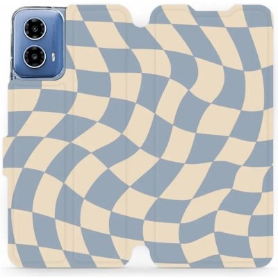 Mobiwear Knížkové Motorola Moto G34 5G VA59S Modrá a béžová šachovnice – Zboží Mobilmania