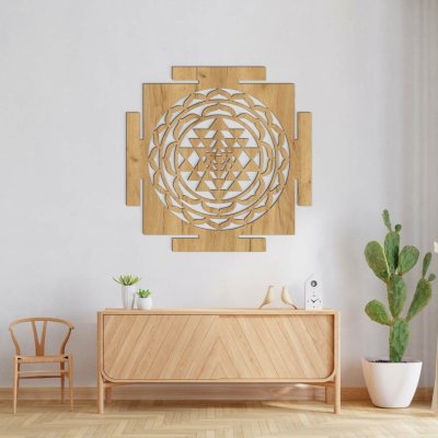 Dřevěná mandala na zeď - Symbol Sri Yantra – Zboží Mobilmania