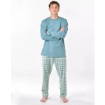 Gina pánské pyžamo dlouhé pánské šité s potiskem pyžama 2025 79189P měsíc aqua – Zboží Dáma