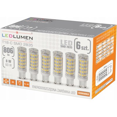 Ledlumen Sada 6x LED žárovka G9 T18 8W=60W SMD 806lm 360° Energeticky úsporná – Zbozi.Blesk.cz