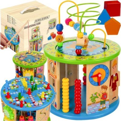 KRUZZEL Dřevěná edukační kostka 8v1 31x21,5x21,5cm 24670 – Sleviste.cz
