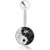 Piercing Šperky eshop piercing z chirurgické oceli stříbrná blýskavý symbol jin a jang zirkonky SP30.31