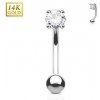 Piercing Šperky4U zlatý piercing do obočí čirý zirkon ZL01109C-WG