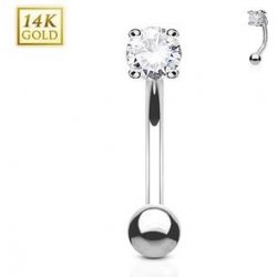 Šperky4U zlatý piercing do obočí čirý zirkon ZL01109C-WG