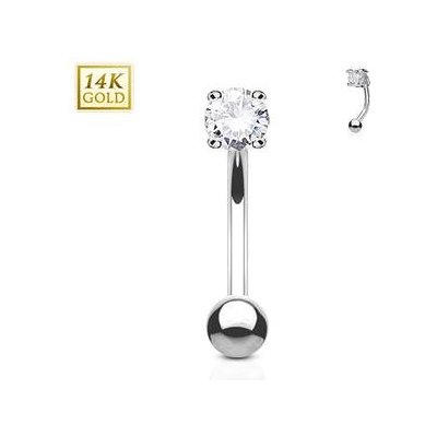 Šperky4U zlatý piercing do obočí čirý zirkon ZL01109C-WG