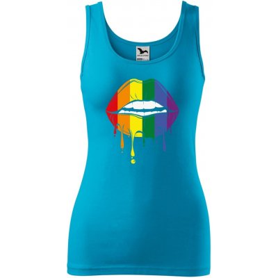 Dobrý Triko dámské tílko s potiskem Pride ústa Tyrkysová – Zboží Dáma