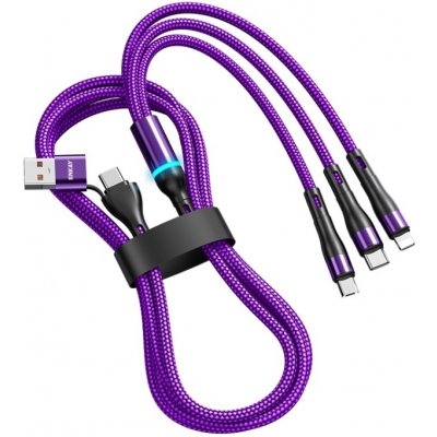 Enkay 73170 USB, USB Typ-C na Lightning, micro USB, USB Typ-C, 1,3m, fialový