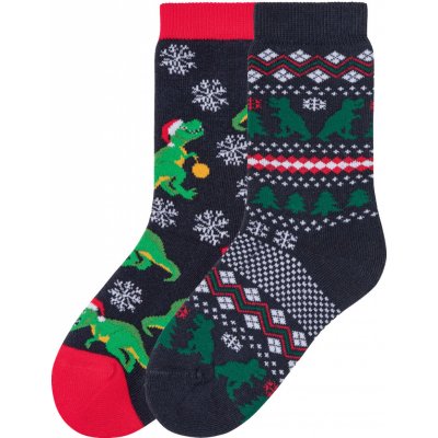 Pepperts Chlapecké vánoční termo ponožky s BIO bavlnou, 2 páry Dino / Nordic / navy modrá
