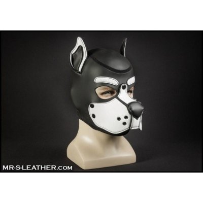 Psí maska Mr. S Leather Neoprene K9 Hood bílá Medium neoprenová psí kukla pro puppy play