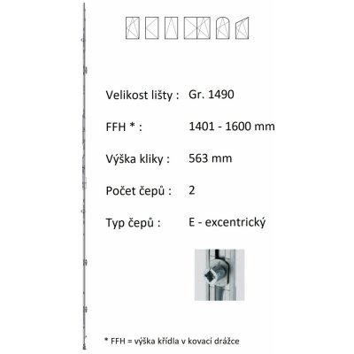 ROTO NX Lišta převodu konstantní Gr. 1490 / 1401-1600 / 2