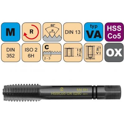 NÁSTROJE CZ Závitník sadový M6x1 II ISO2 HSSCo5 OX DIN 352 - 0290 - CZZ0290-M6-II-ISO2 – Hledejceny.cz